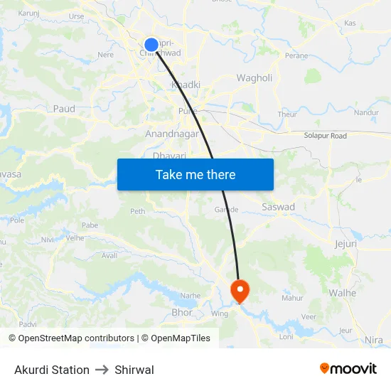 Akurdi Station to Shirwal map