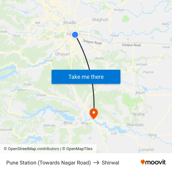 Pune Station (Towards Nagar Road) to Shirwal map