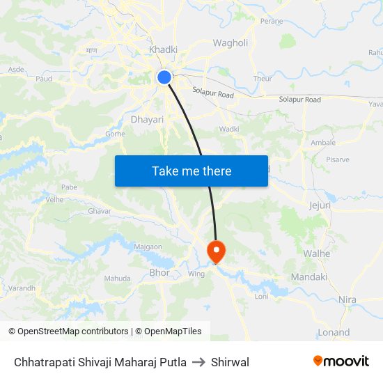 Chhatrapati Shivaji Maharaj Putla to Shirwal map