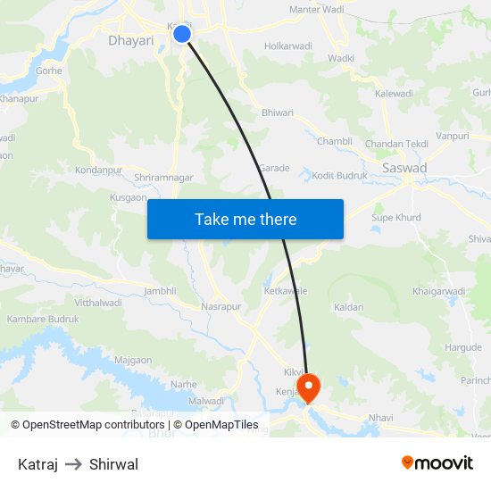 Katraj to Shirwal map