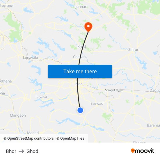 Bhor to Ghod map