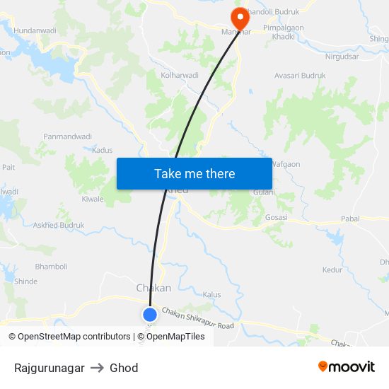 Rajgurunagar to Ghod map
