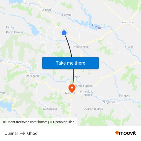 Junnar to Ghod map