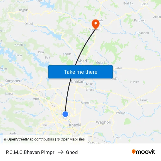 Pimpri Ma.Na.Pa Bhavan to Ghod map