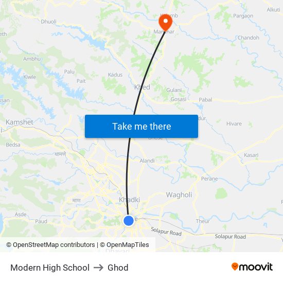 Modern High School to Ghod map