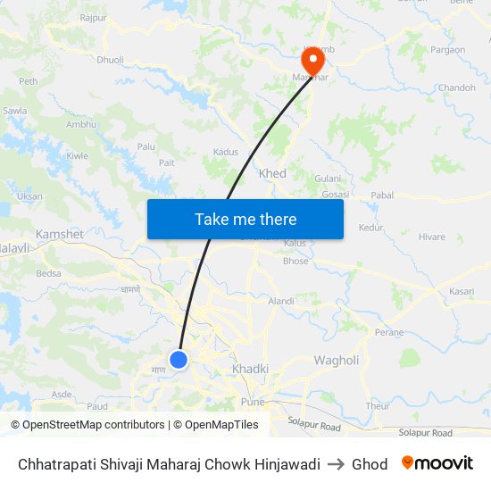 Shivaji Maharaj Chowk Hinjawadi to Ghod map