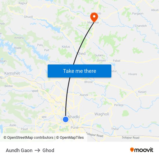 Aundh Gaon to Ghod map