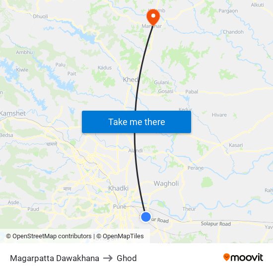 Magarpatta Dawakhana to Ghod map