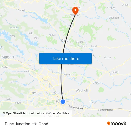 Pune Junction to Ghod map