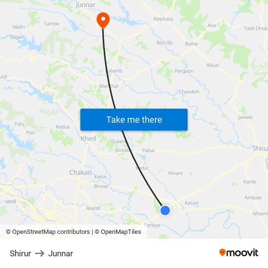 Shirur to Junnar map