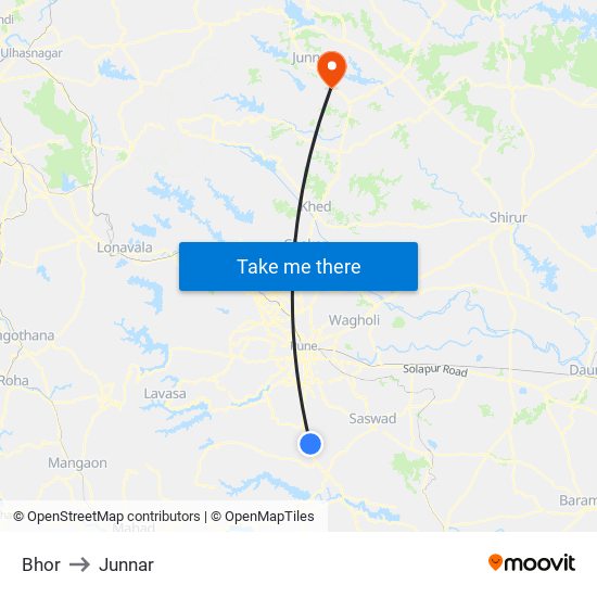 Bhor to Junnar map