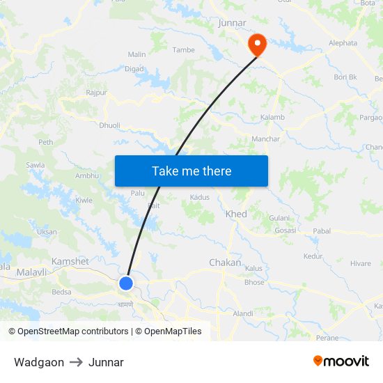 Wadgaon to Junnar map