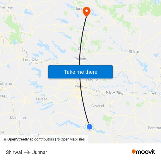Shirwal to Junnar map