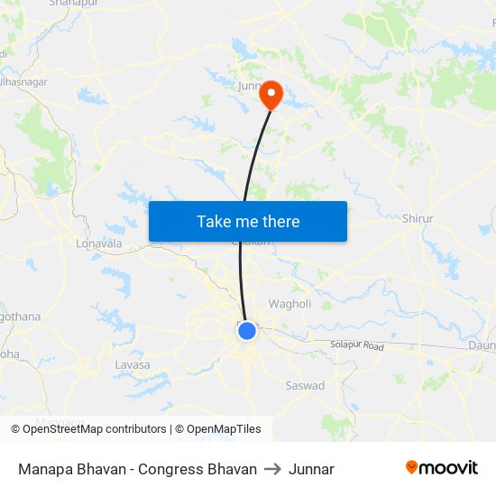 Manapa Bhavan - Congress Bhavan to Junnar map