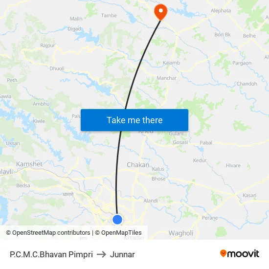 Pimpri Ma.Na.Pa Bhavan to Junnar map