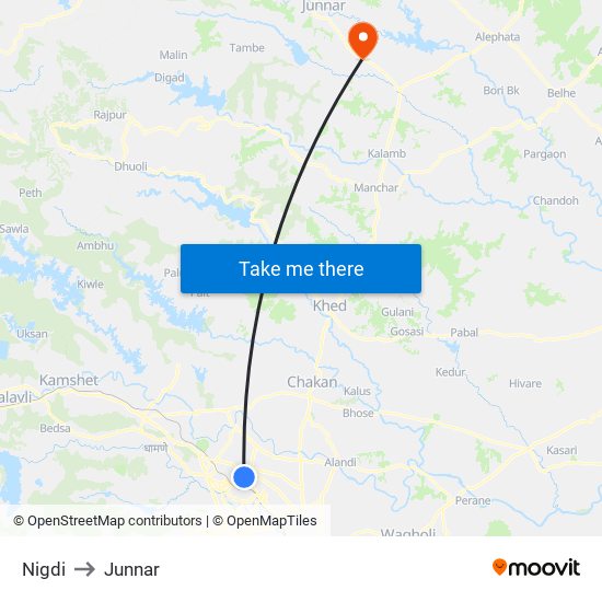 Nigdi to Junnar map