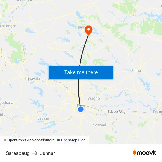 Sarasbaug to Junnar map
