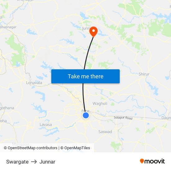 Swargate to Junnar map