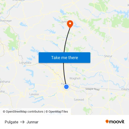 Mahatma Gandhi Bus Stand Pulgate to Junnar map
