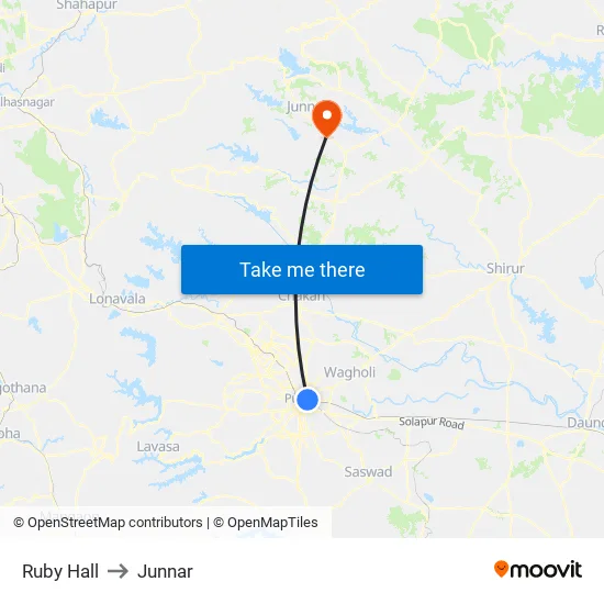 Ruby Hall Clinic to Junnar map
