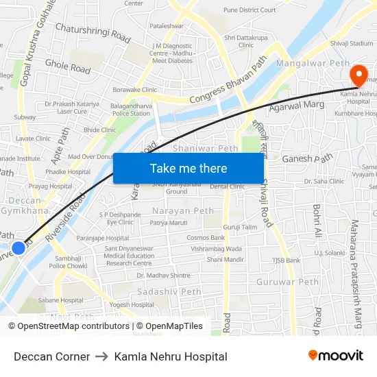 Deccan Corner to Kamla Nehru Hospital map