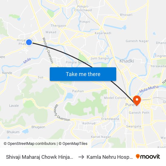 Shivaji Maharaj Chowk Hinjawadi to Kamla Nehru Hospital map