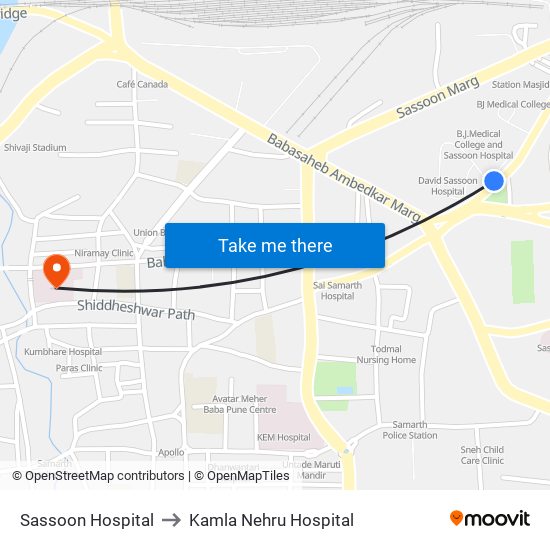 Sassoon Hospital to Kamla Nehru Hospital map