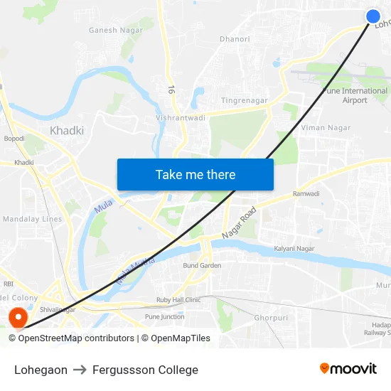 Lohegaon to Fergussson College map