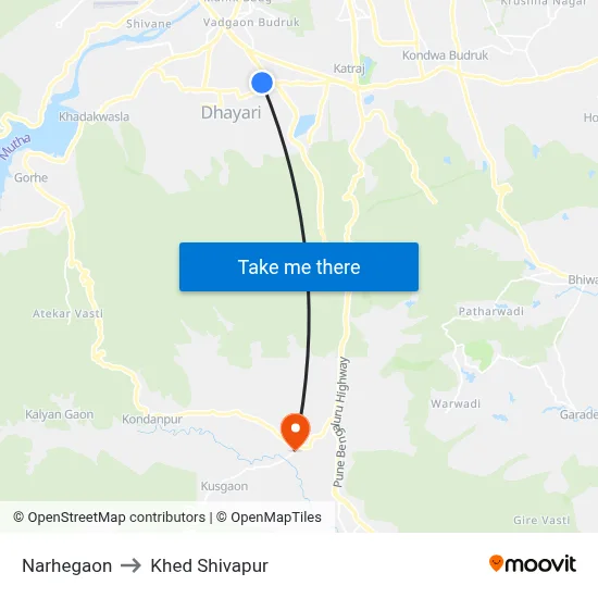 Narhegaon to Khed Shivapur map