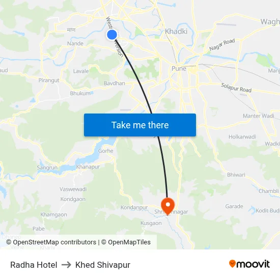 Radha Hotel to Khed Shivapur map