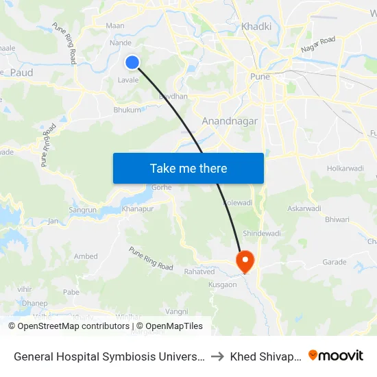 General Hospital Symbiosis University to Khed Shivapur map
