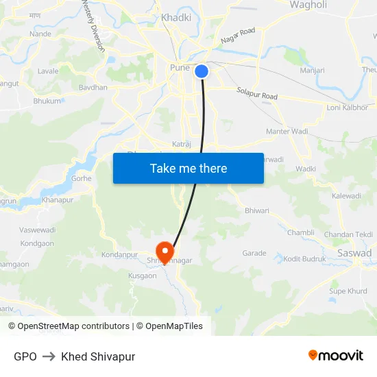 GPO to Khed Shivapur map
