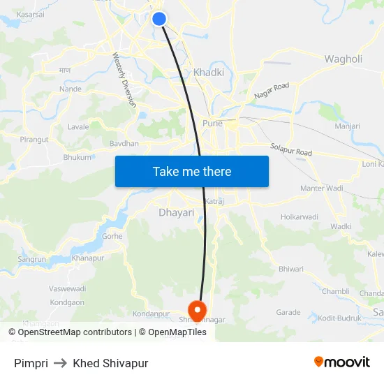 Pimpri to Khed Shivapur map