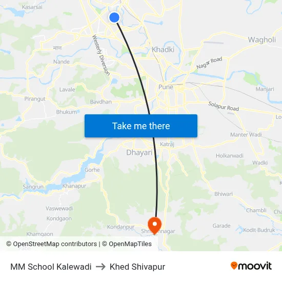 MM School Kalewadi to Khed Shivapur map