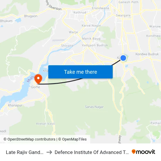 Late Rajiv Gandhi Udyan to Defence Institute Of Advanced Technology Diat map