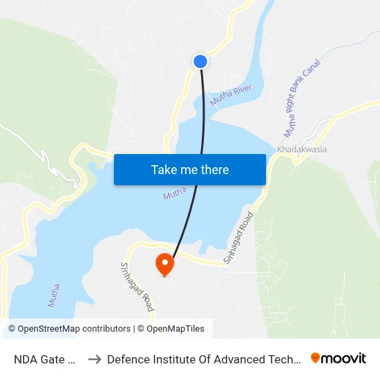 NDA Gate No.10 to Defence Institute Of Advanced Technology Diat map