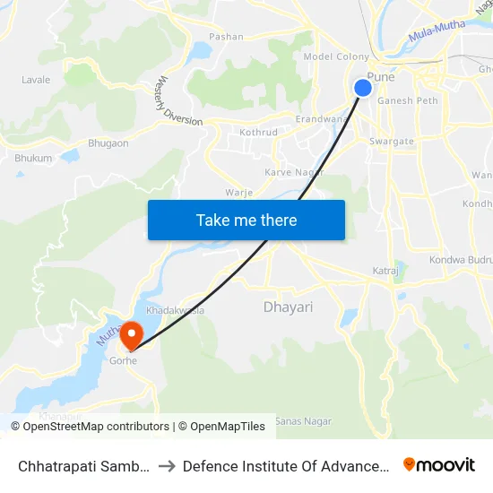 Chhatrapati Sambhaji Garden to Defence Institute Of Advanced Technology Diat map