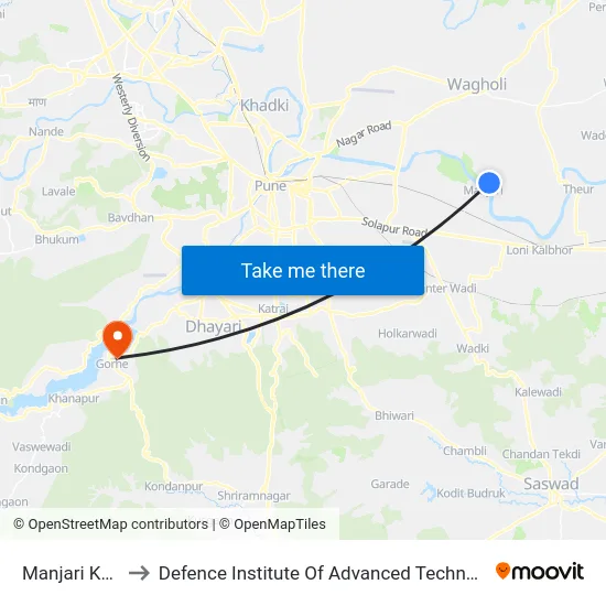 Manjari Khurd to Defence Institute Of Advanced Technology Diat map