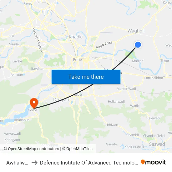 Awhalwadi to Defence Institute Of Advanced Technology Diat map