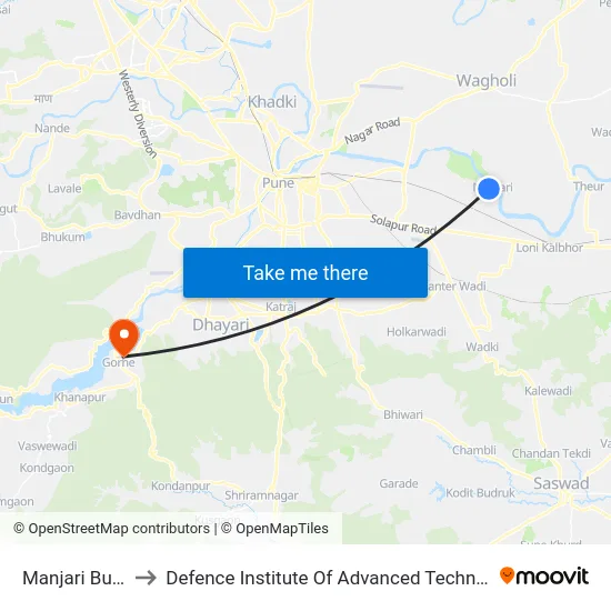 Manjari Budruk to Defence Institute Of Advanced Technology Diat map