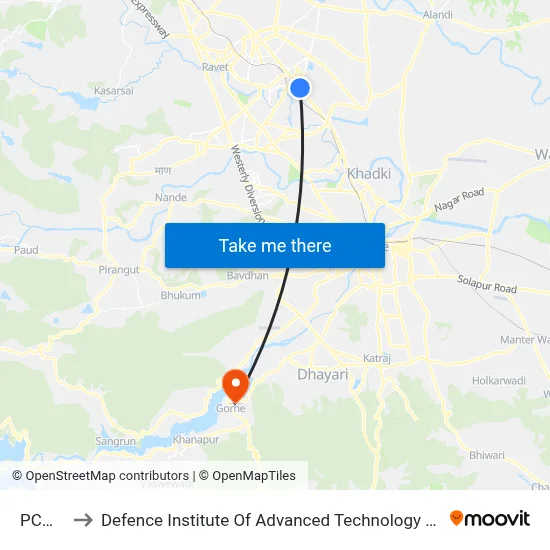 PCMC to Defence Institute Of Advanced Technology Diat map