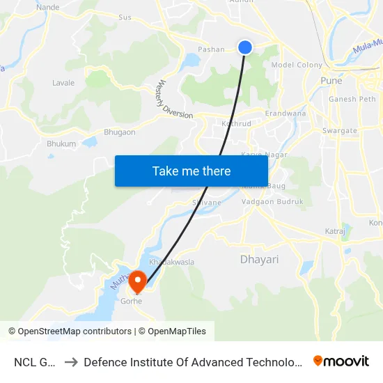 NCL Gate to Defence Institute Of Advanced Technology Diat map