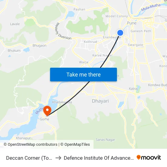Deccan Corner (To Karve Road) to Defence Institute Of Advanced Technology Diat map