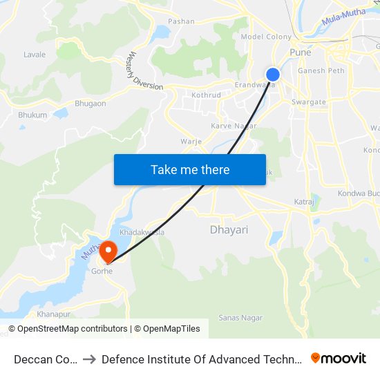 Deccan Corner to Defence Institute Of Advanced Technology Diat map