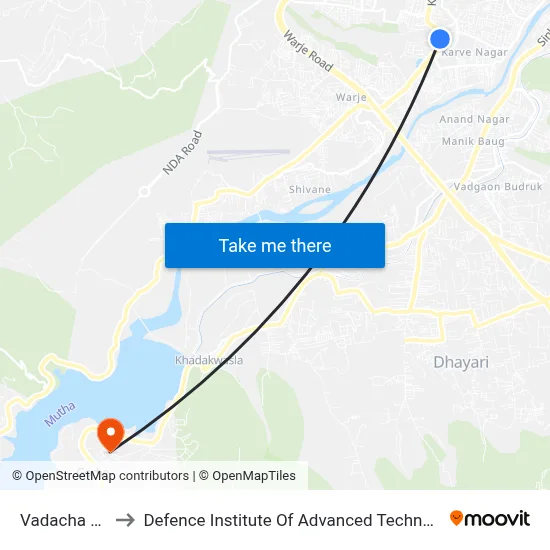 Vadacha Stop to Defence Institute Of Advanced Technology Diat map