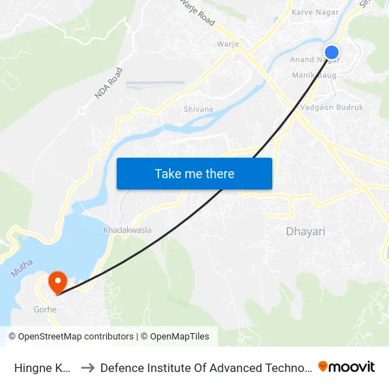 Hingne Khurd to Defence Institute Of Advanced Technology Diat map