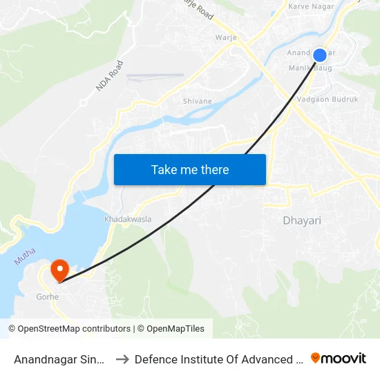Anandnagar Sinhgad Road to Defence Institute Of Advanced Technology Diat map