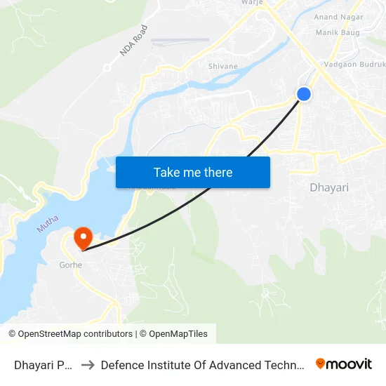 Dhayari Phata to Defence Institute Of Advanced Technology Diat map
