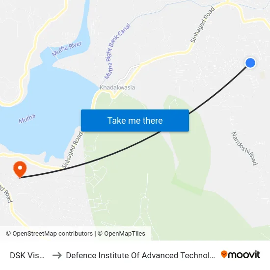 DSK Vishwa to Defence Institute Of Advanced Technology Diat map
