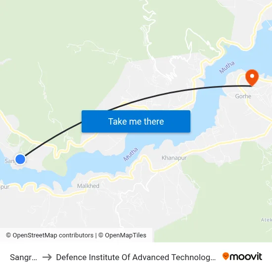 Sangrun to Defence Institute Of Advanced Technology Diat map